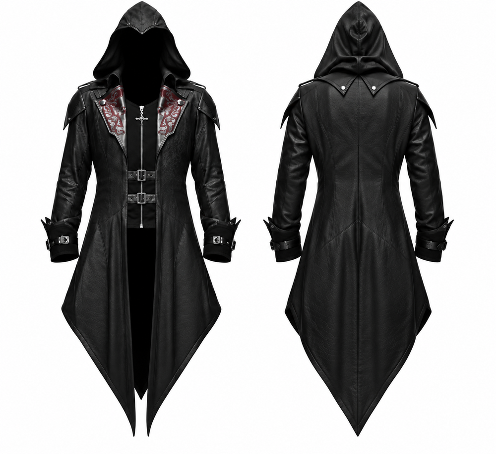 Black hooded coat front and back